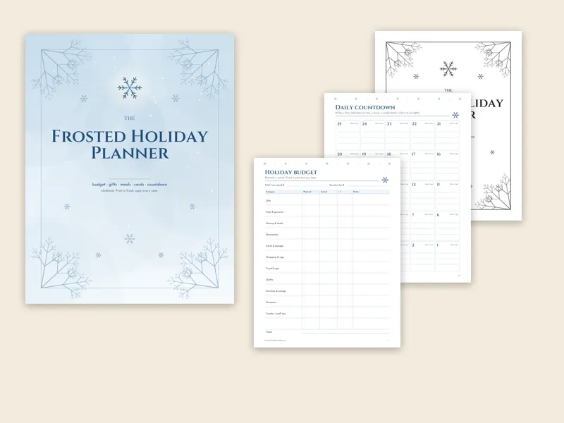 Frosted holiday planner pages