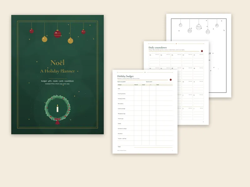 Noël holiday planner pages