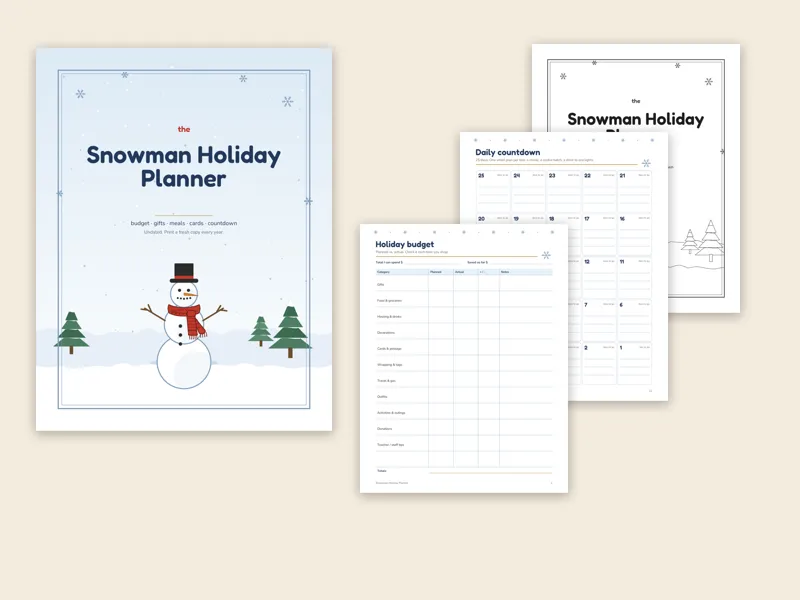 Snowman holiday planner pages